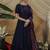 Navy-blue thread embroidered silk Anarkali Long Gown