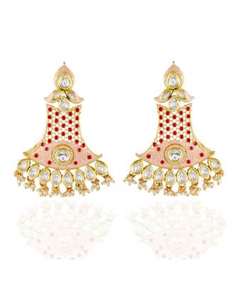 pink red kundan classy earring 1