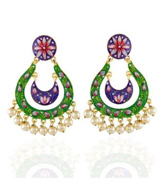 green purple enamel work beautiful lotus painting earring 1