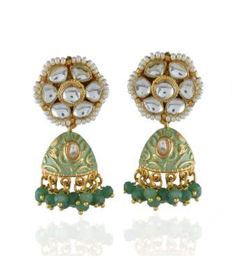 mint green cute small kundan jhumki 1