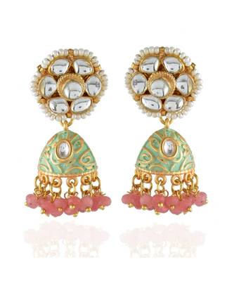 mint green peech cute small kundan jhumki 1