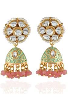 mint green peech cute small kundan jhumki
