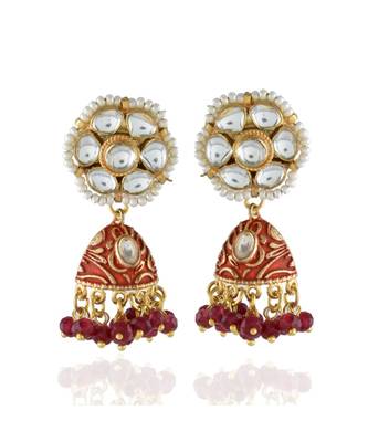 maroon golden cute small kundan jhumki 1