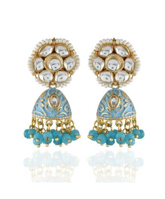 torquoise golden cute small kundan jhumki 1