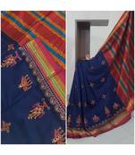 Navy blue ilkal saree with traditional kasuti embroidery