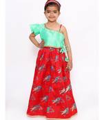 Red Off Shoulder Choli With Bird Print Lehenga