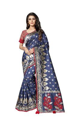 Blue embroidered tissue saree with blouse 1