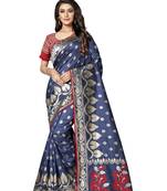 Blue embroidered tissue saree with blouse