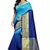 Blue printed cotton silk saree with blouse