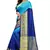 Blue printed cotton silk saree with blouse