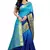 Blue printed cotton silk saree with blouse