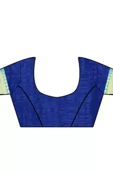 Blue printed cotton silk saree with blouse