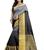Black printed cotton silk saree with blouse