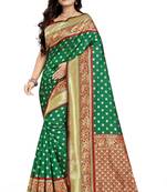 Green printed banarasi silk saree with blouse
