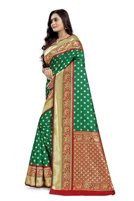 Green printed banarasi silk saree with blouse 2