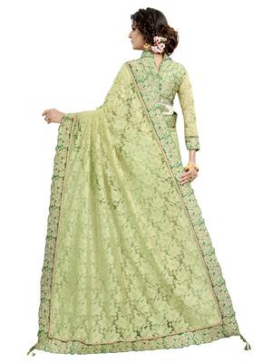 Green embroidered net saree with blouse 3