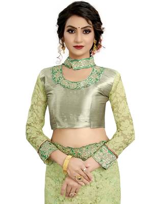 Green embroidered net saree with blouse 4