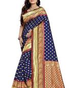 Blue printed banarasi silk saree with blouse