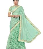 Green embroidered viscose saree with blouse