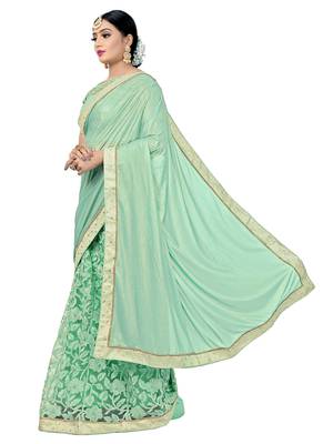 Green embroidered viscose saree with blouse 2