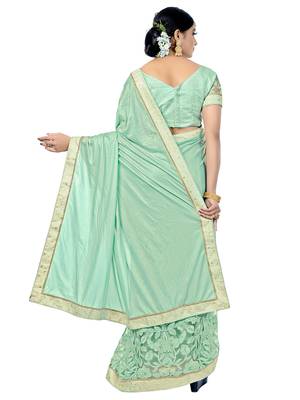 Green embroidered viscose saree with blouse 3