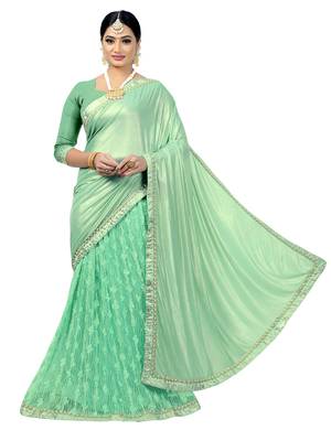 Green embroidered viscose saree with blouse 1