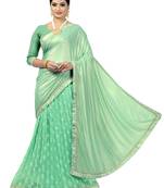 Green embroidered viscose saree with blouse