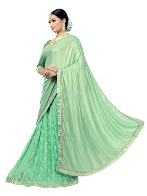Green embroidered viscose saree with blouse 2