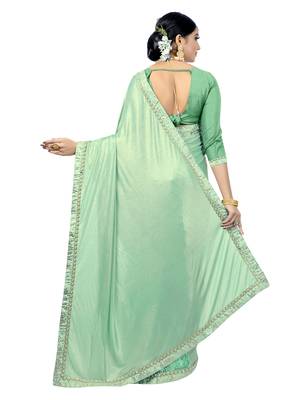 Green embroidered viscose saree with blouse 4