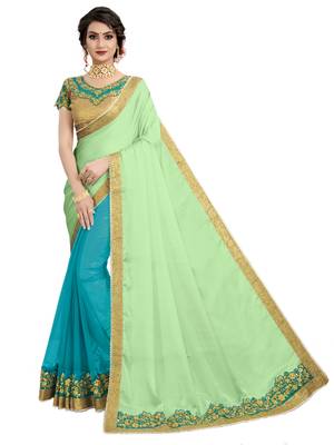 Green embroidered georgette saree with blouse 1