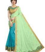 Green embroidered georgette saree with blouse