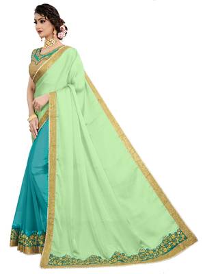 Green embroidered georgette saree with blouse 2