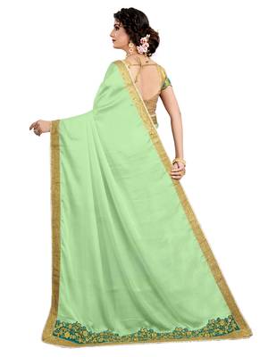 Green embroidered georgette saree with blouse 3