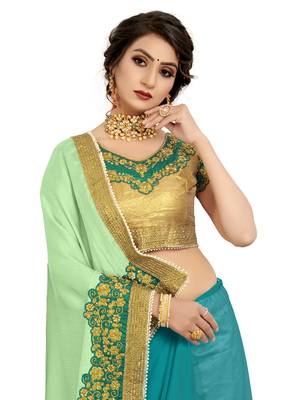 Green embroidered georgette saree with blouse 4
