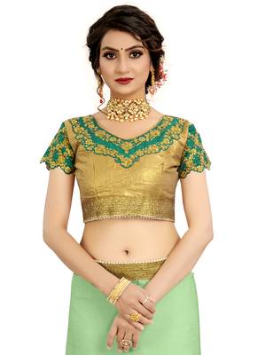 Green embroidered georgette saree with blouse 5