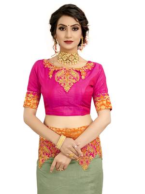 Green embroidered pure silk saree with blouse 5