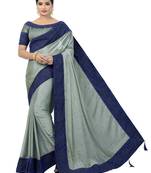 Grey embroidered pure silk saree with blouse