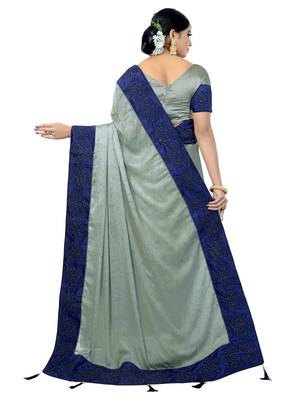 Grey embroidered pure silk saree with blouse 5