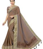 Yellow embroidered pure silk saree with blouse