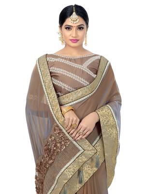 Yellow embroidered pure silk saree with blouse 3