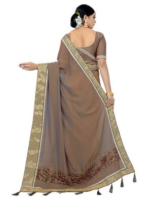 Yellow embroidered pure silk saree with blouse 4