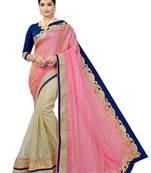 Pink embroidered pure silk saree with blouse