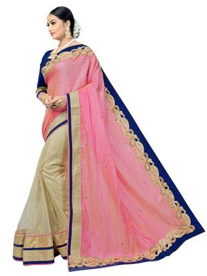 Pink embroidered pure silk saree with blouse 2