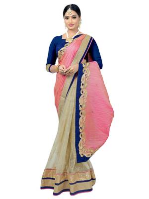 Pink embroidered pure silk saree with blouse 3