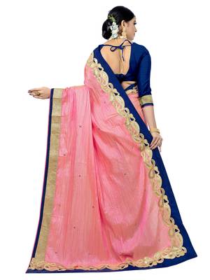 Pink embroidered pure silk saree with blouse 4