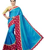 Blue embroidered pure silk saree with blouse