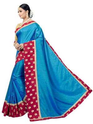 Blue embroidered pure silk saree with blouse 2