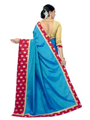 Blue embroidered pure silk saree with blouse 3