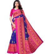 Blue printed poly silk saree with blouse