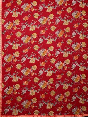 Red printed chiffon saree with blouse 5